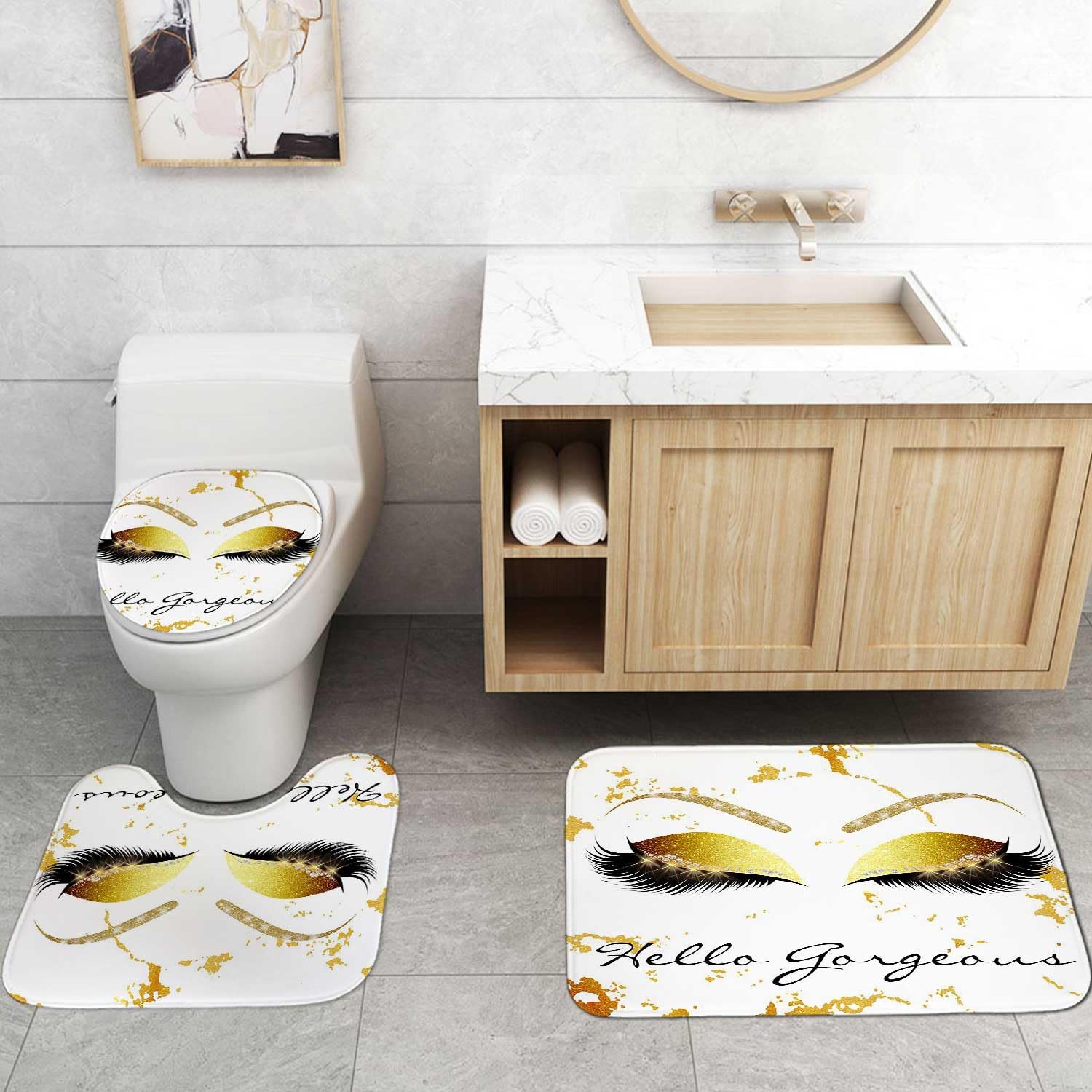 4PCS Sexy Black Girl Magic Shower Curtain Set,
