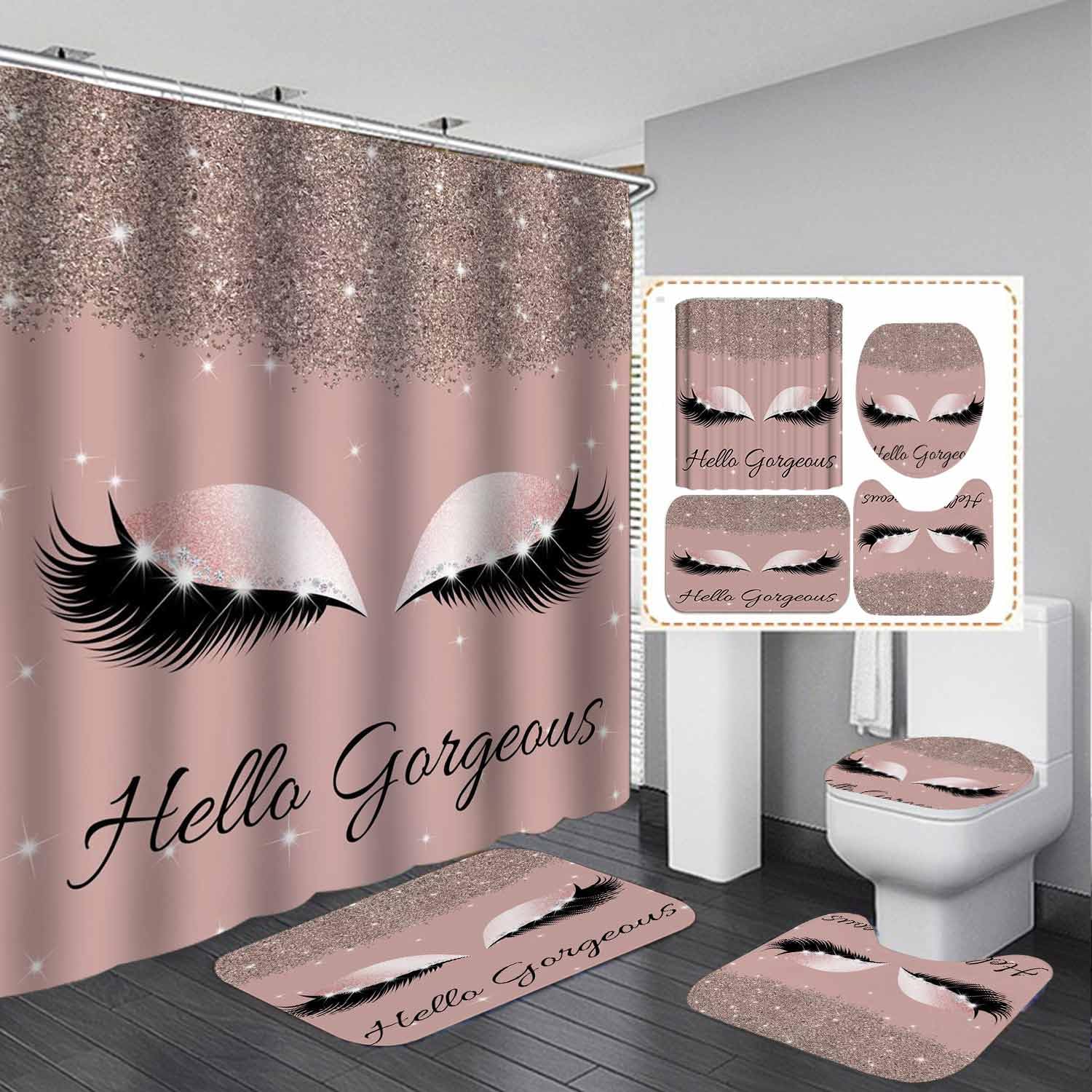 4PCS Sexy Black Girl Magic Shower Curtain Set,