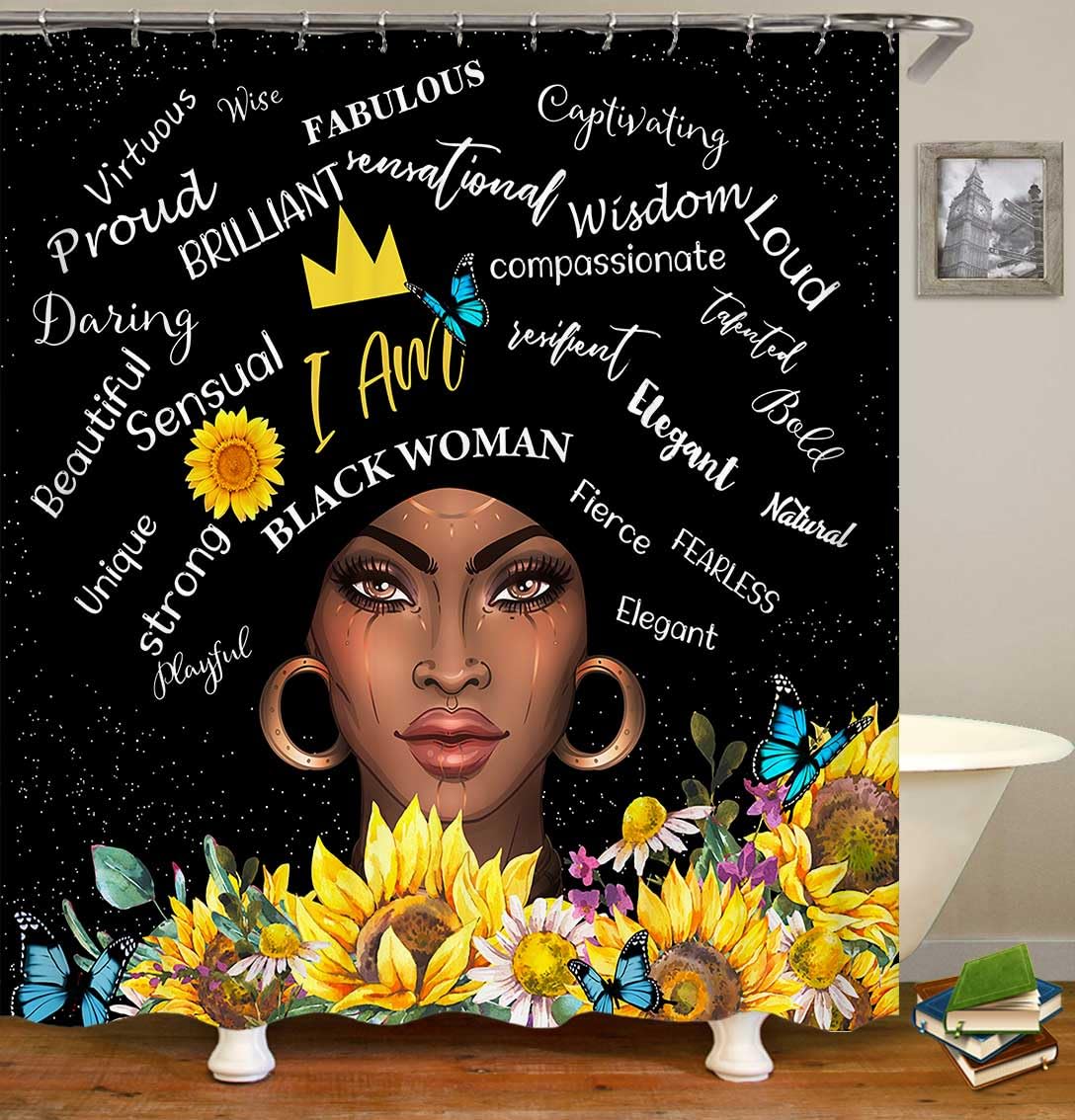 4PCS Sexy Black Girl Magic Shower Curtain Set,
