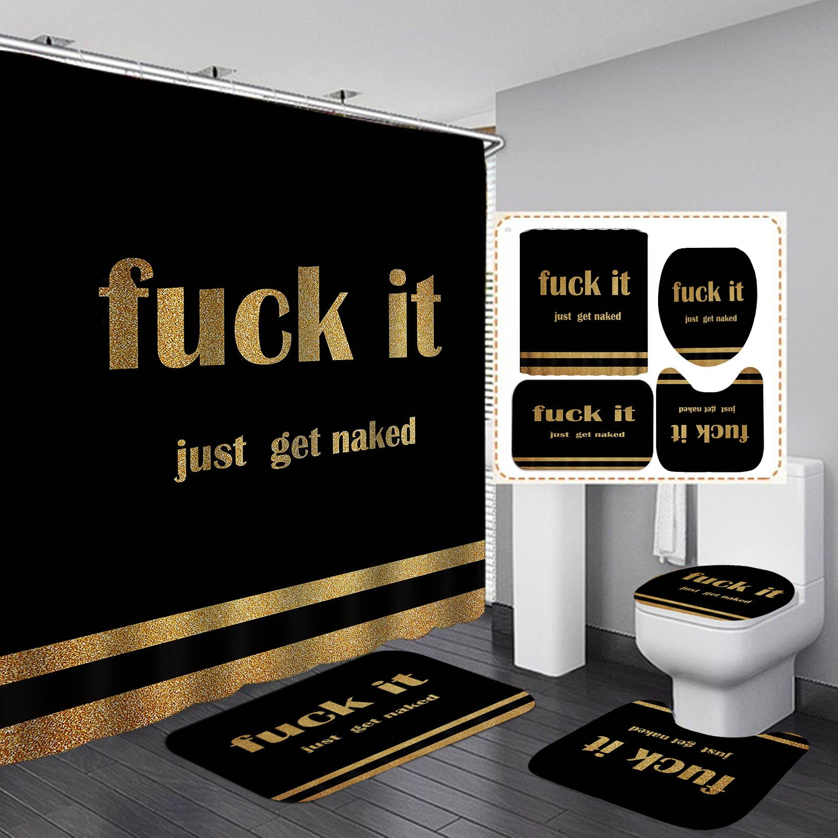 4PCS Sexy Black Girl Magic Shower Curtain Set,