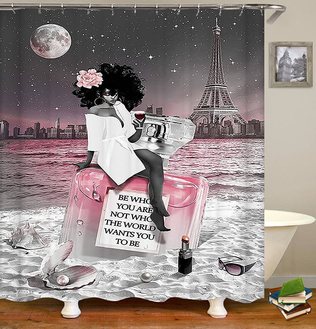 4PCS Sexy Black Girl Magic Shower Curtain Set,