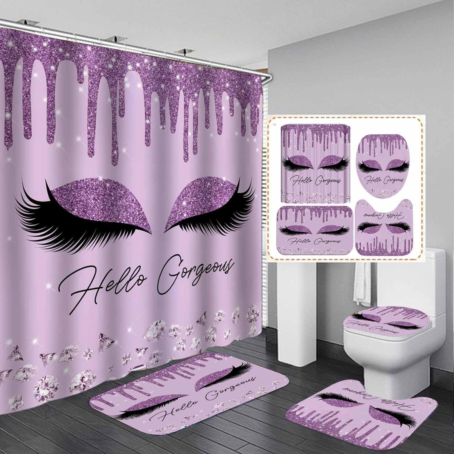 4PCS Sexy Black Girl Magic Shower Curtain Set,