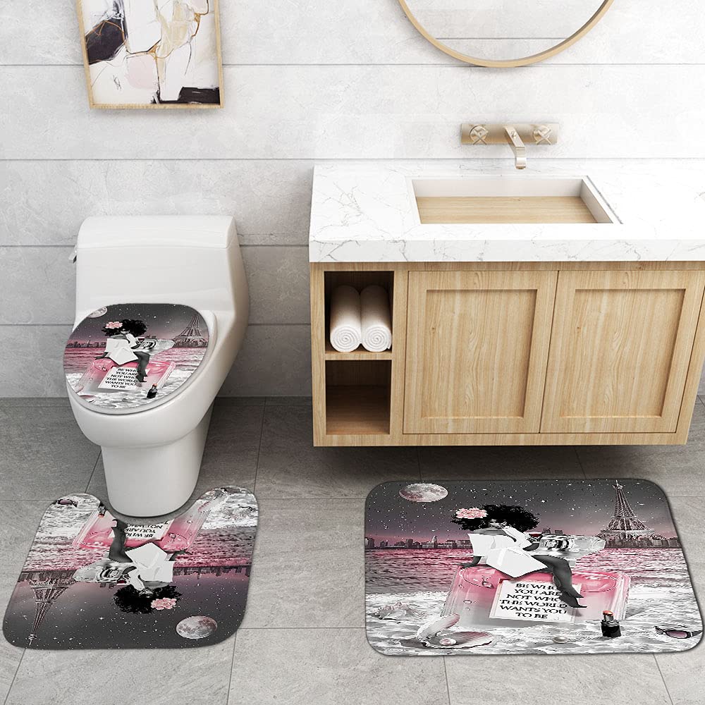 4PCS Sexy Black Girl Magic Shower Curtain Set,