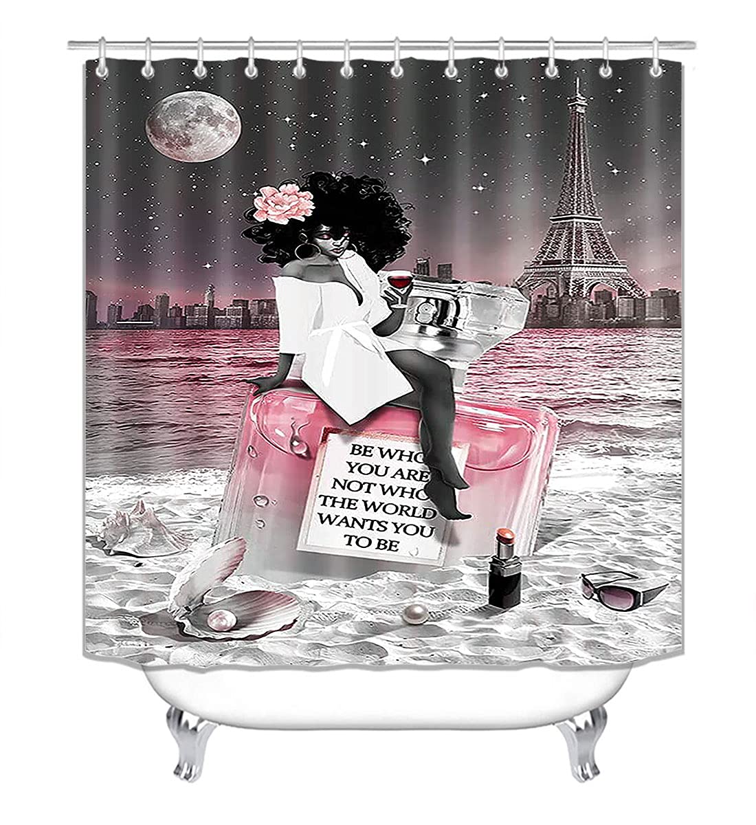 4PCS Sexy Black Girl Magic Shower Curtain Set,