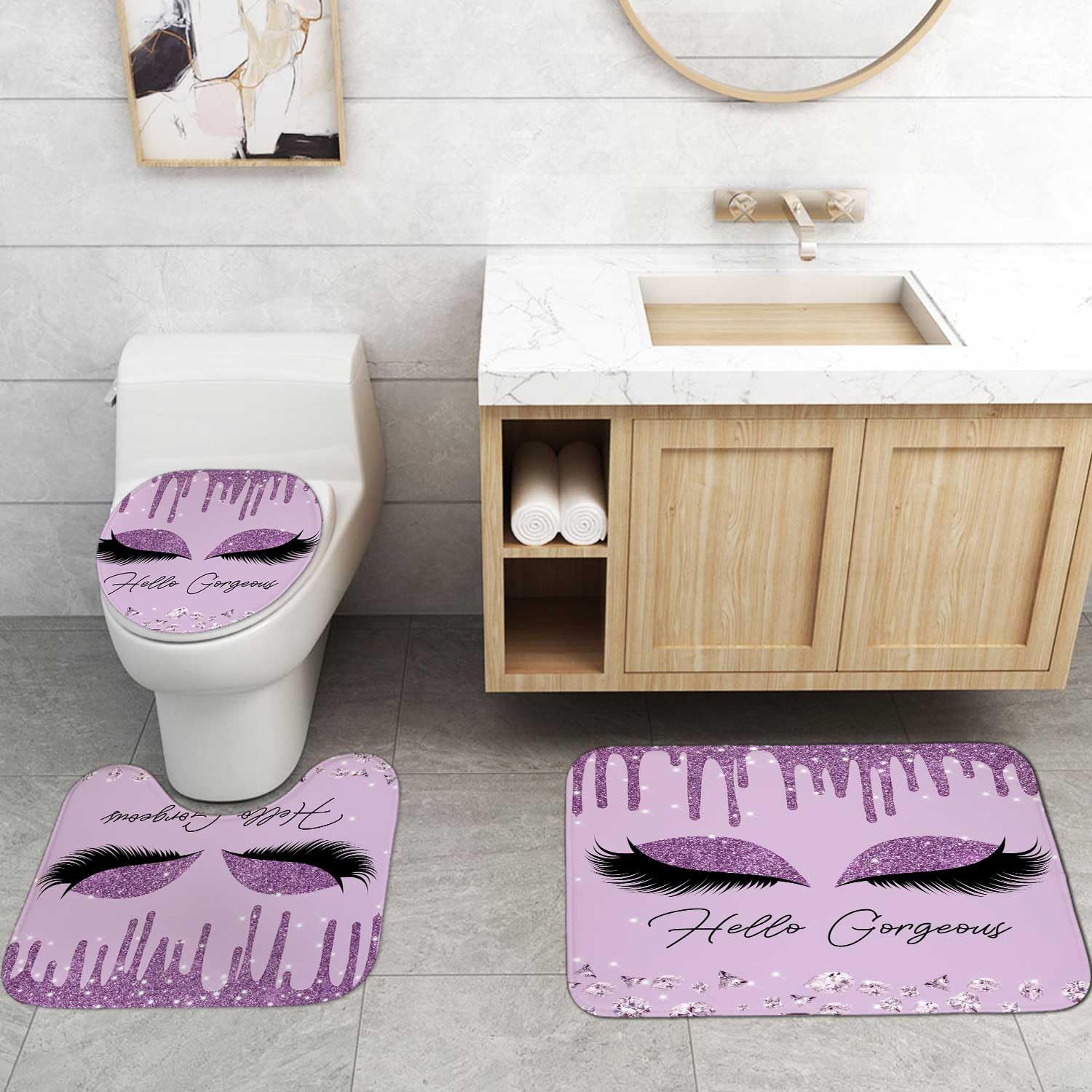 4PCS Sexy Black Girl Magic Shower Curtain Set,