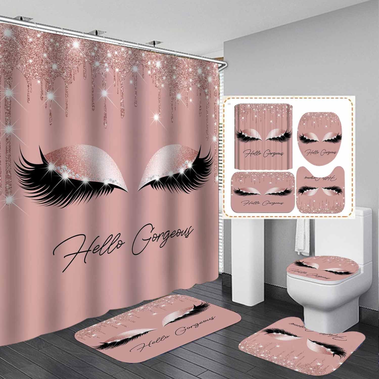 4PCS Sexy Black Girl Magic Shower Curtain Set,