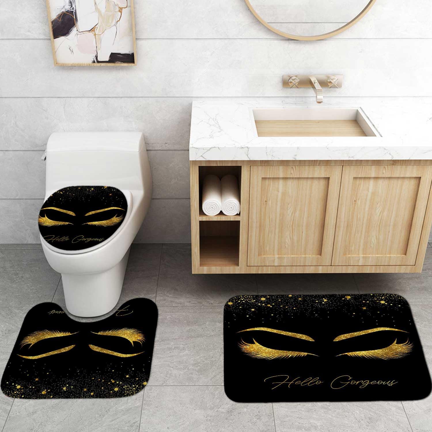 4PCS Sexy Black Girl Magic Shower Curtain Set,