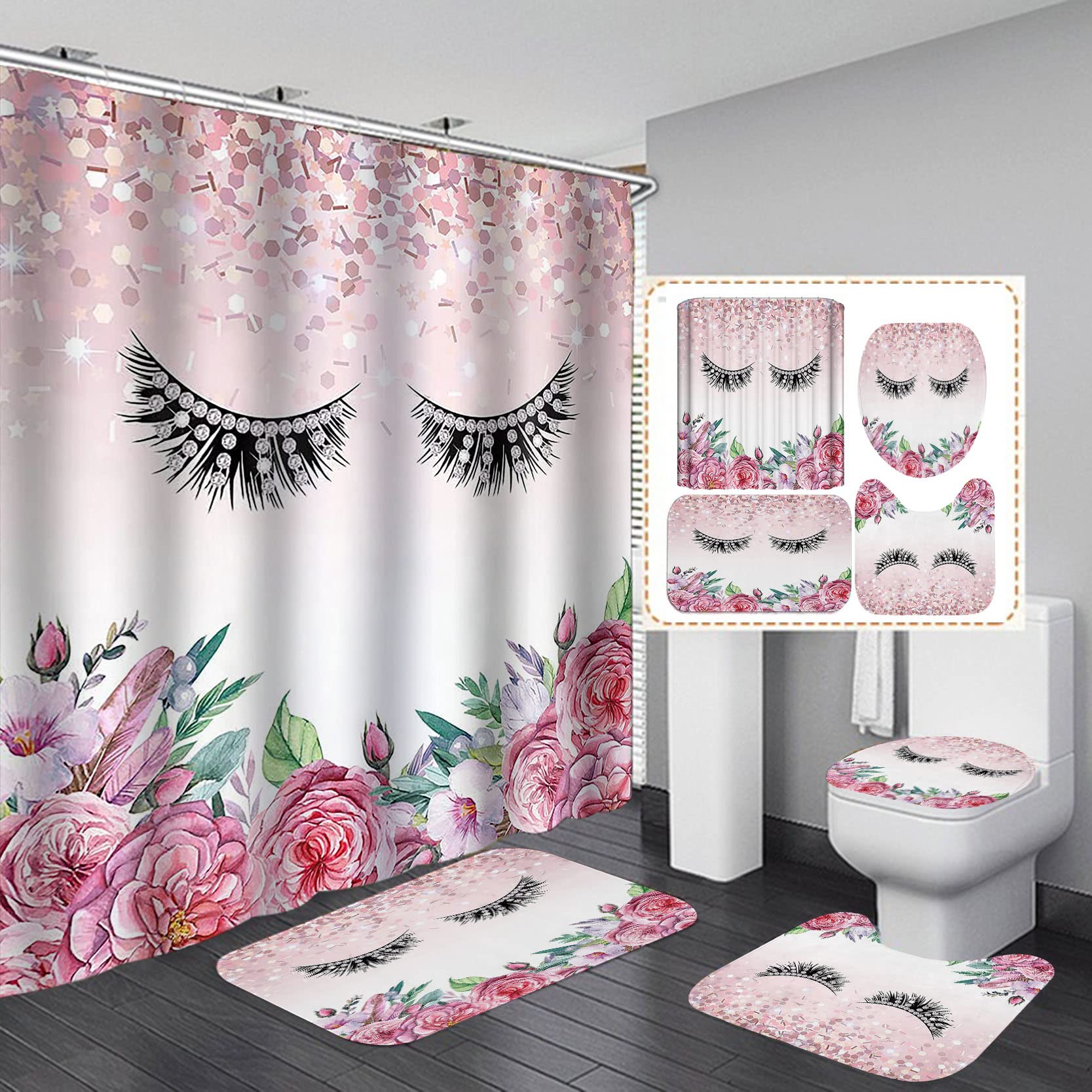 4PCS Sexy Black Girl Magic Shower Curtain Set,