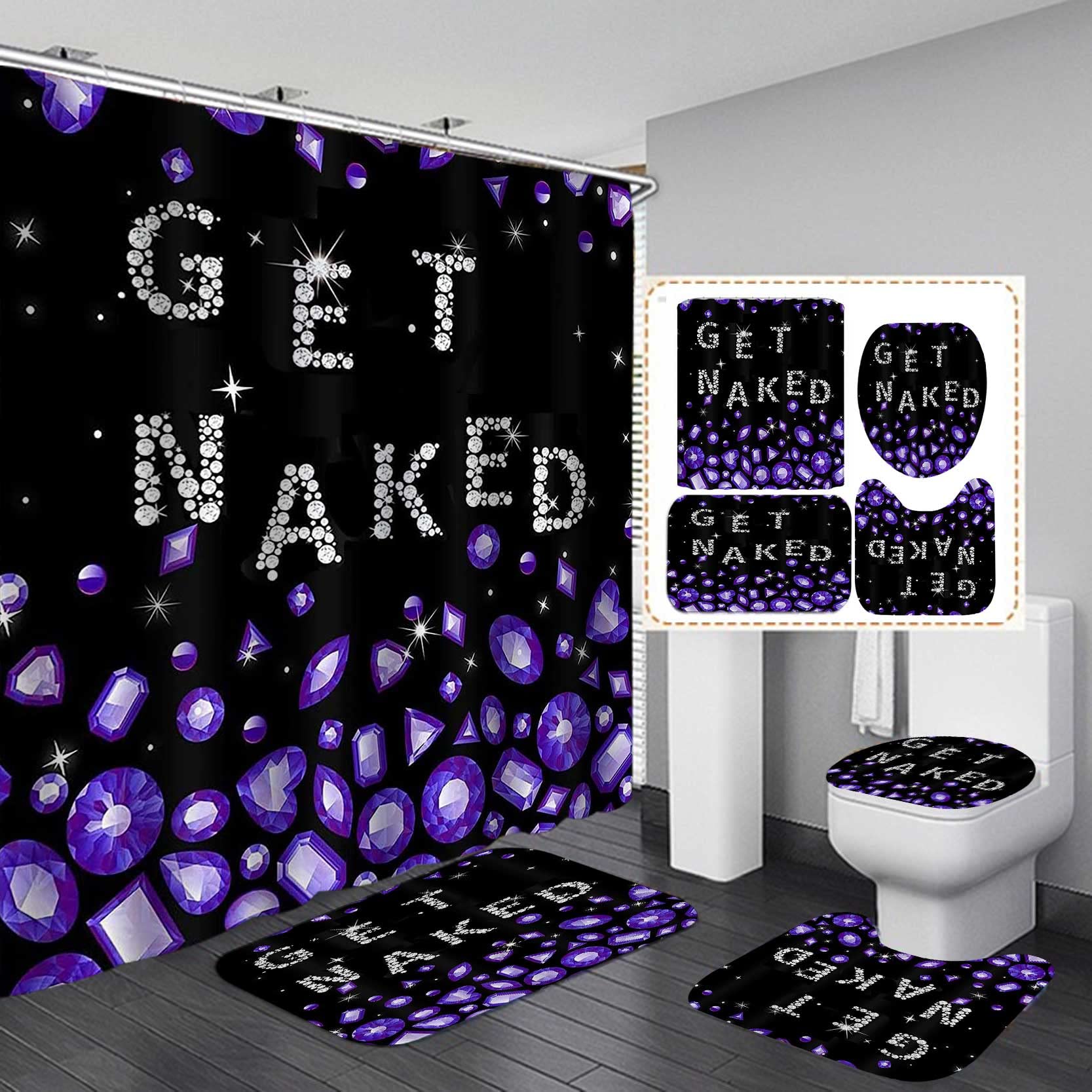 4PCS Sexy Black Girl Magic Shower Curtain Set,