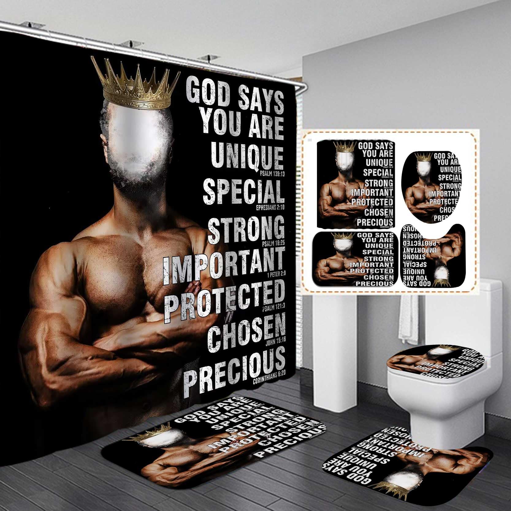 4PCS Sexy Black Girl Magic Shower Curtain Set,