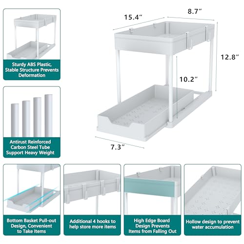 Under Sink Organizer 2 Pack, Bathroom Cabinet Organizer