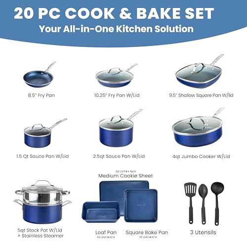Granitestone 20 Pc Pots and Pans Set Non Stick Cookware Set, Kitchen Cookware Sets, Dishwasher safe