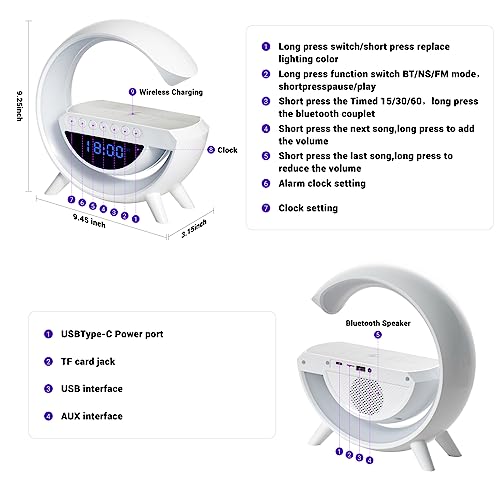 Wireless Charging Atmosphere Lamp with Bluetooth Speaker Alarm Clock Night Light