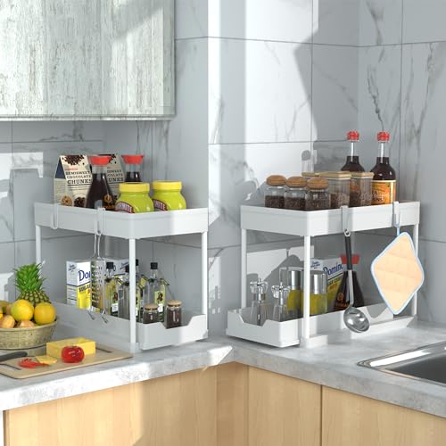 Under Sink Organizer 2 Pack, Bathroom Cabinet Organizer