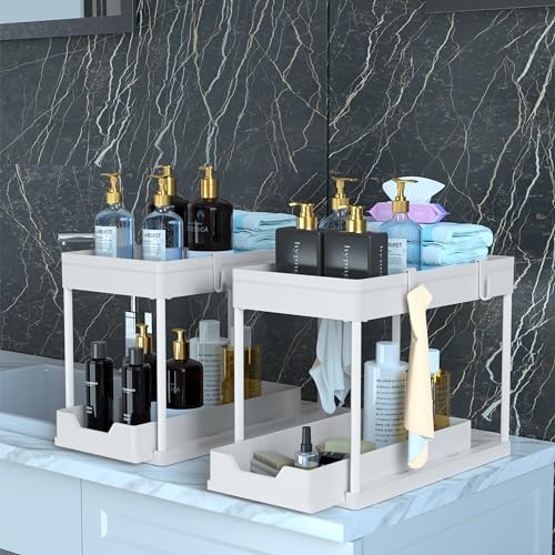 Under Sink Organizer 2 Pack, Bathroom Cabinet Organizer