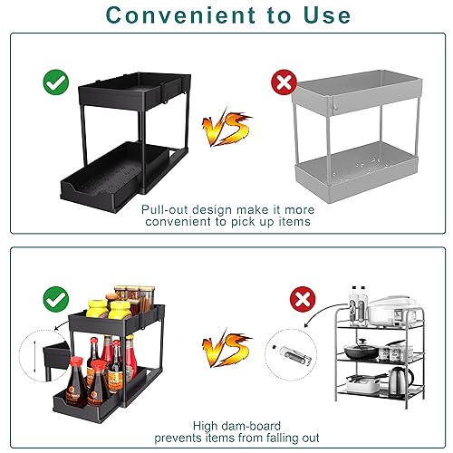Under Sink Organizer 2 Pack, Bathroom Cabinet Organizer