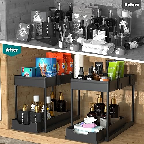 Under Sink Organizer 2 Pack, Bathroom Cabinet Organizer