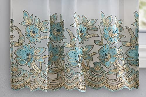 3 Piece Embroidered Window Curtain Set. Kitchen, Living Room or Bathroom Curtains