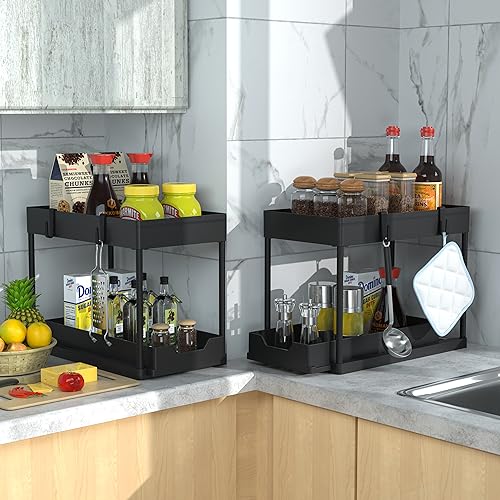 Under Sink Organizer 2 Pack, Bathroom Cabinet Organizer