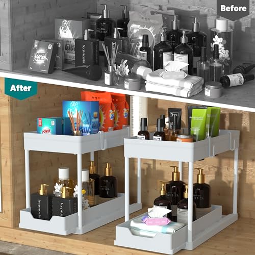 Under Sink Organizer 2 Pack, Bathroom Cabinet Organizer