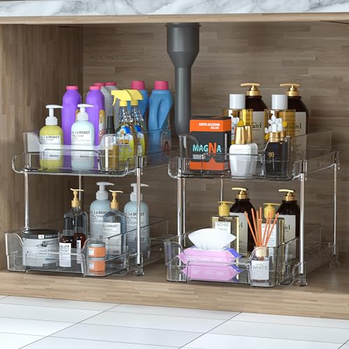 Under Sink Organizer 2 Pack, Bathroom Cabinet Organizer