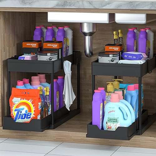 Under Sink Organizer 2 Pack, Bathroom Cabinet Organizer