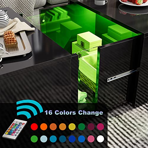 AOVSA Modern LED Coffee Table with Retractable Hidden Compartment