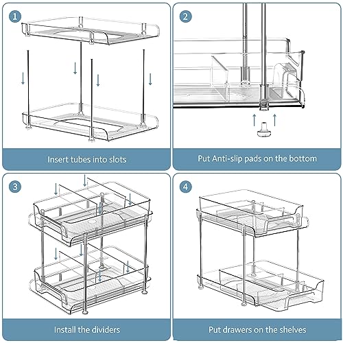 Under Sink Organizer 2 Pack, Bathroom Cabinet Organizer