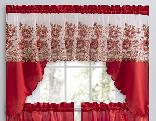 3 Piece Embroidered Window Curtain Set. Kitchen, Living Room or Bathroom Curtains