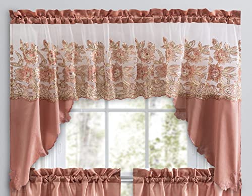 3 Piece Embroidered Window Curtain Set. Kitchen, Living Room or Bathroom Curtains
