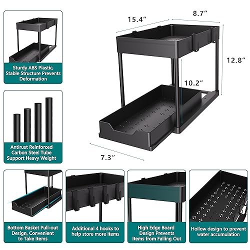 Under Sink Organizer 2 Pack, Bathroom Cabinet Organizer