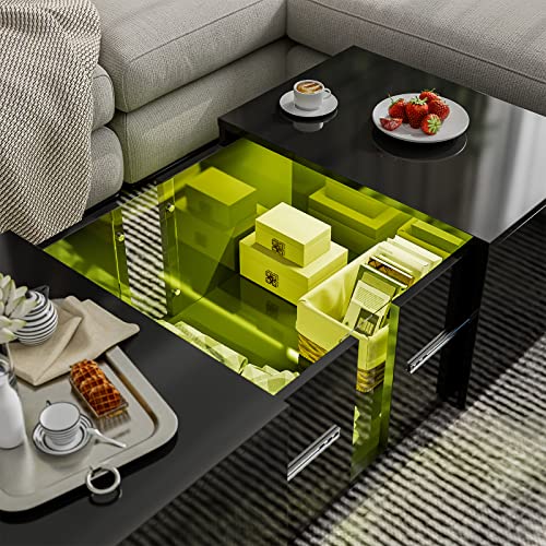 AOVSA Modern LED Coffee Table with Retractable Hidden Compartment