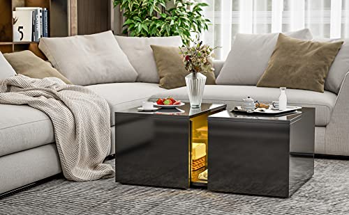 AOVSA Modern LED Coffee Table with Retractable Hidden Compartment