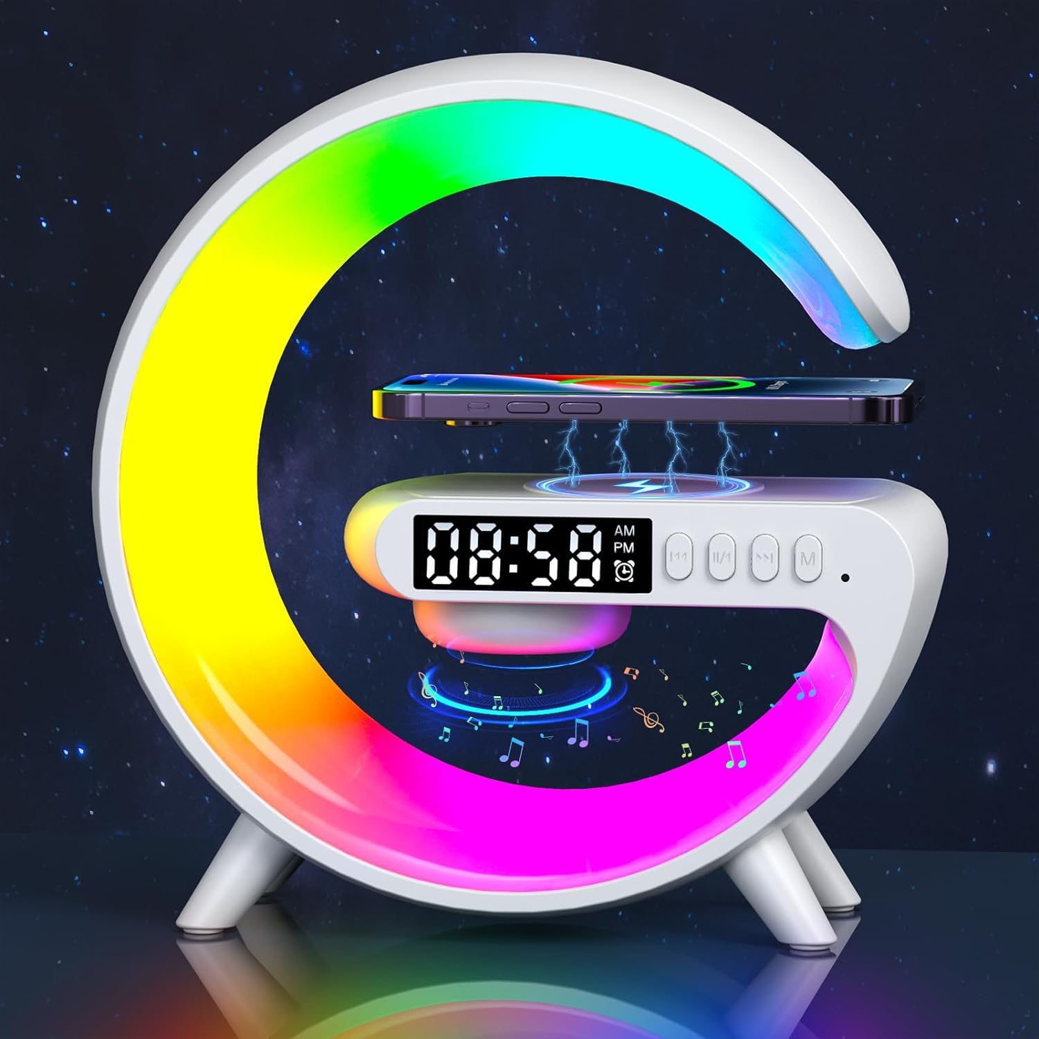 Wireless Charging Atmosphere Lamp with Bluetooth Speaker Alarm Clock Night Light