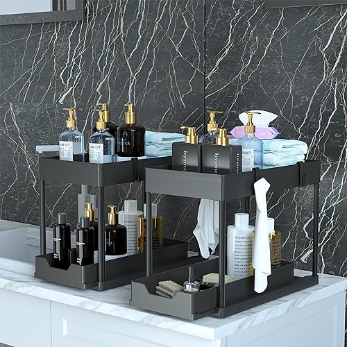 Under Sink Organizer 2 Pack, Bathroom Cabinet Organizer