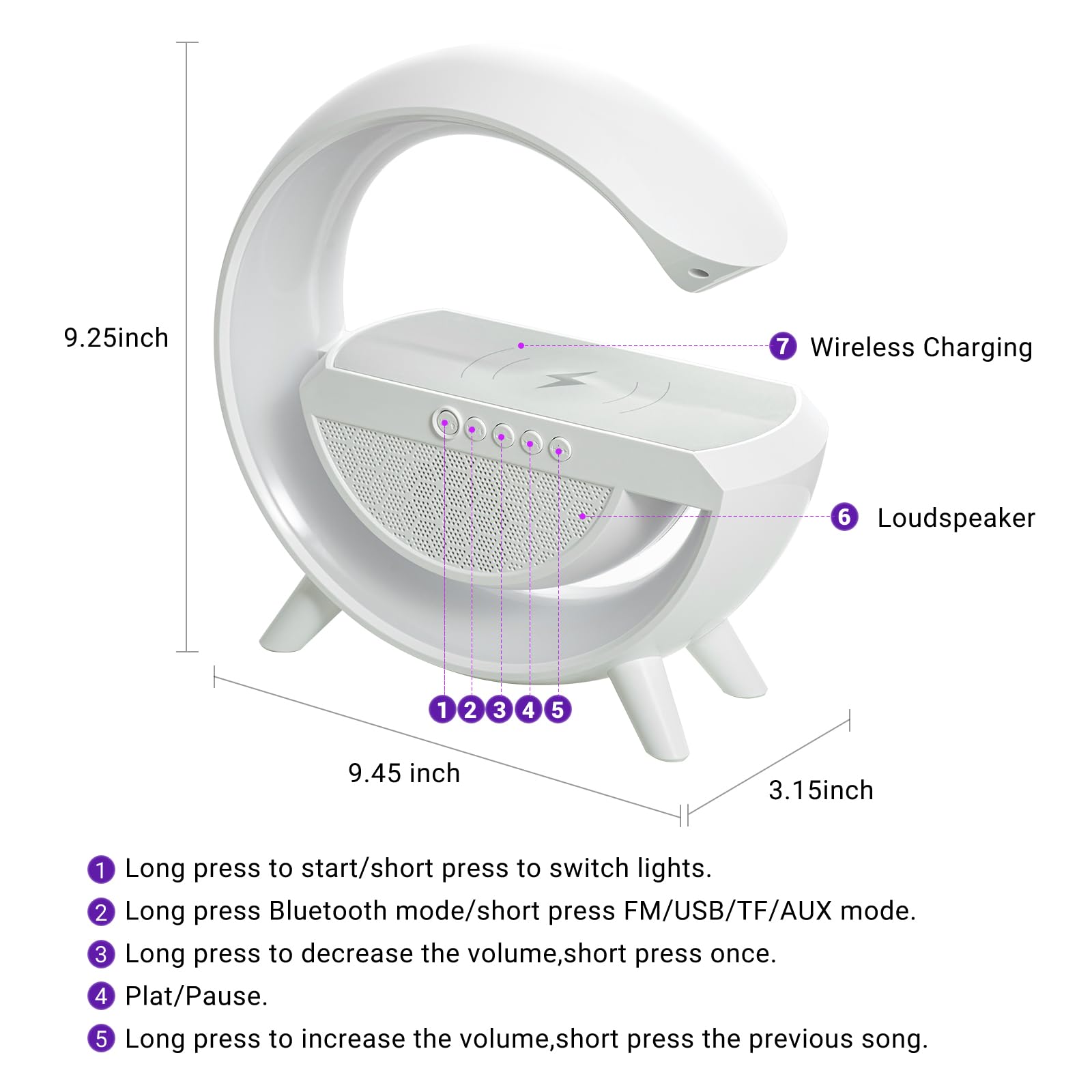 Wireless Charging Atmosphere Lamp with Bluetooth Speaker Alarm Clock Night Light