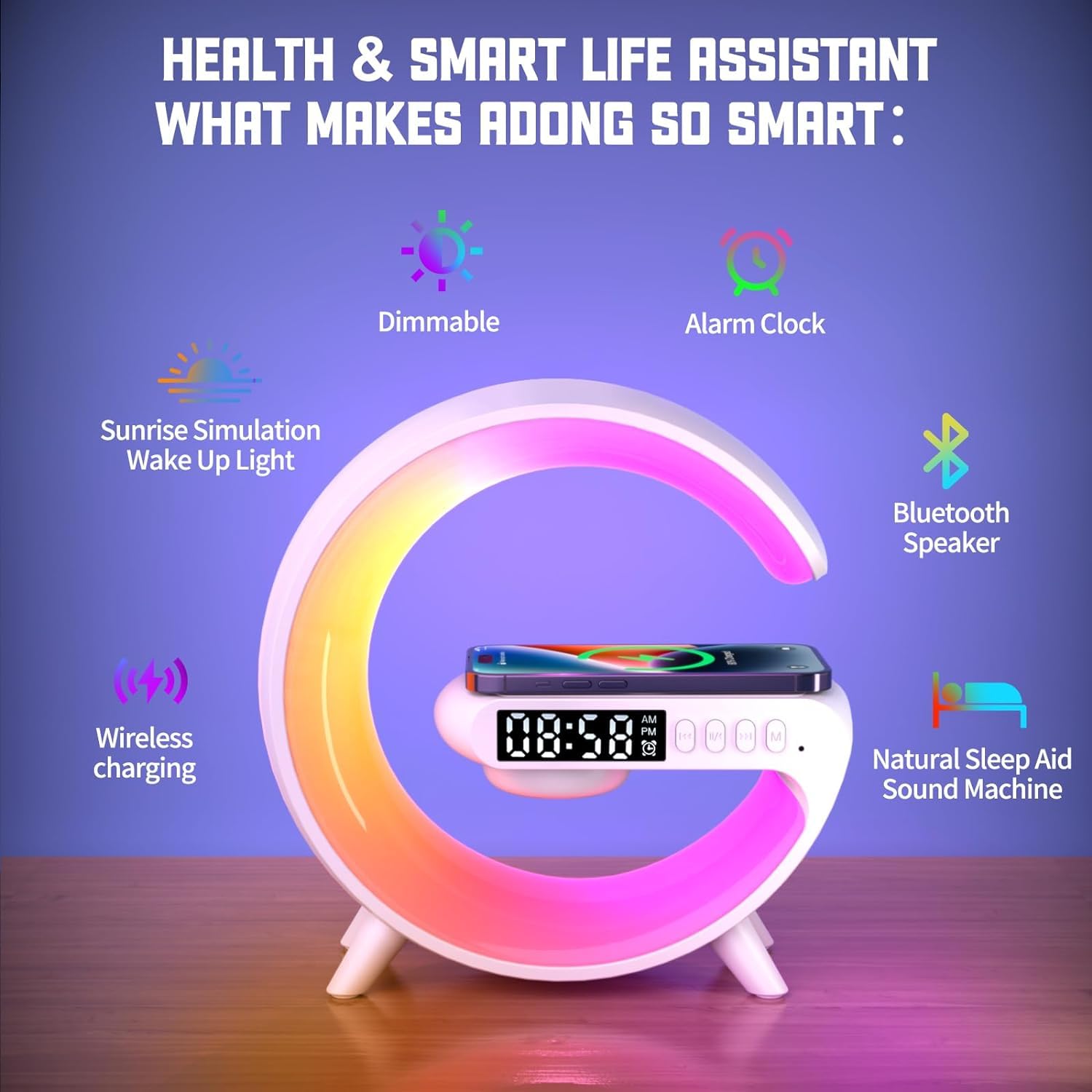 Wireless Charging Atmosphere Lamp with Bluetooth Speaker Alarm Clock Night Light