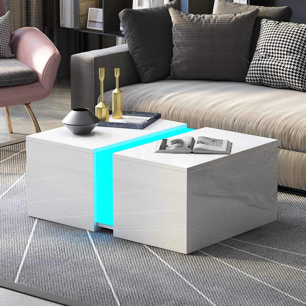 AOVSA Modern LED Coffee Table with Retractable Hidden Compartment
