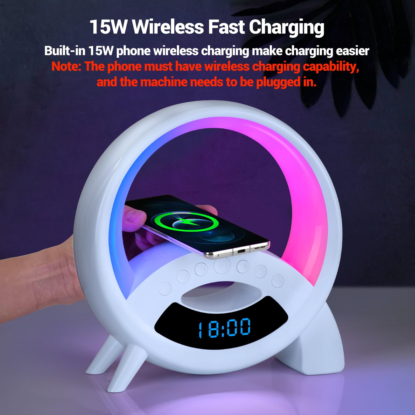 Wireless Charging Atmosphere Lamp with Bluetooth Speaker Alarm Clock Night Light