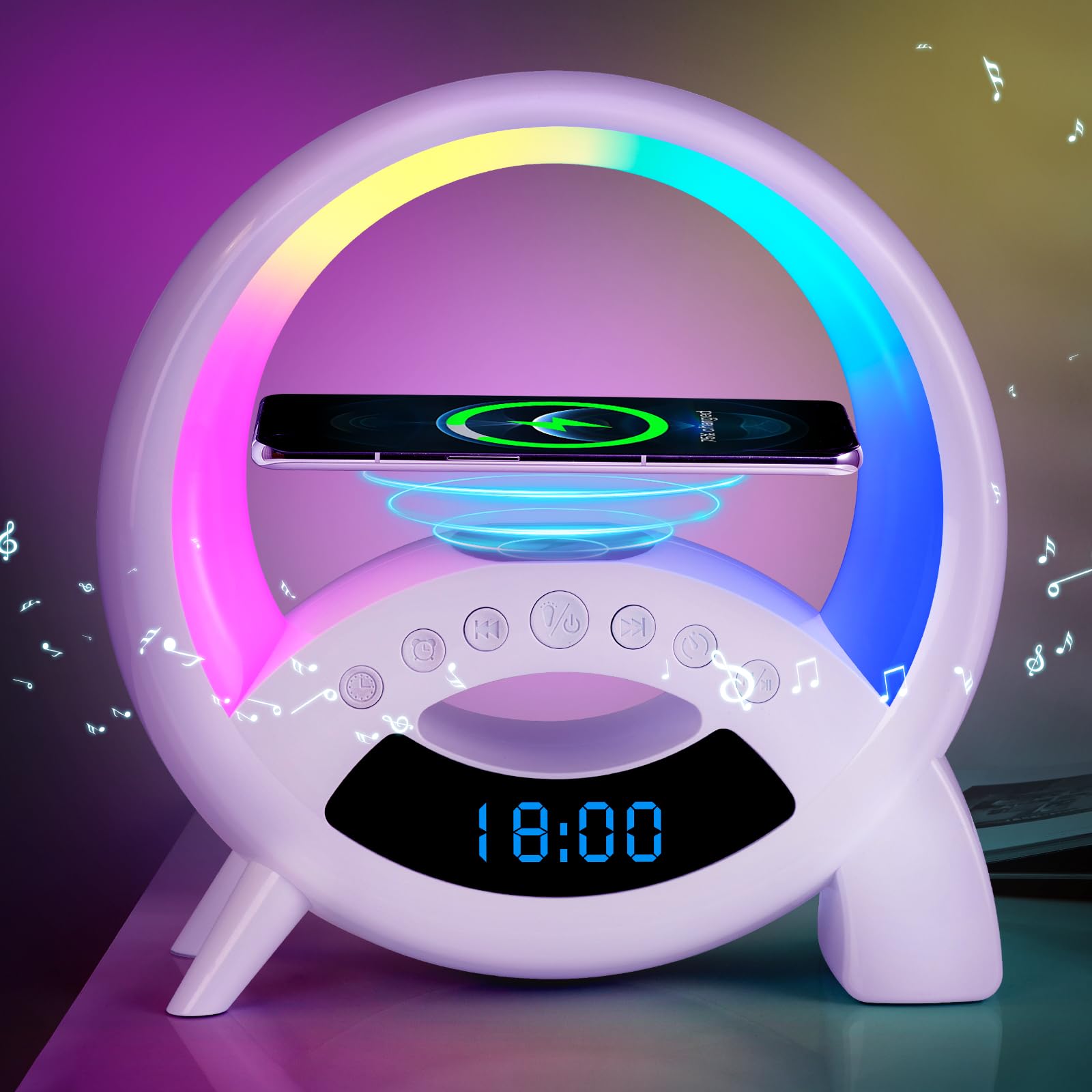 Wireless Charging Atmosphere Lamp with Bluetooth Speaker Alarm Clock Night Light