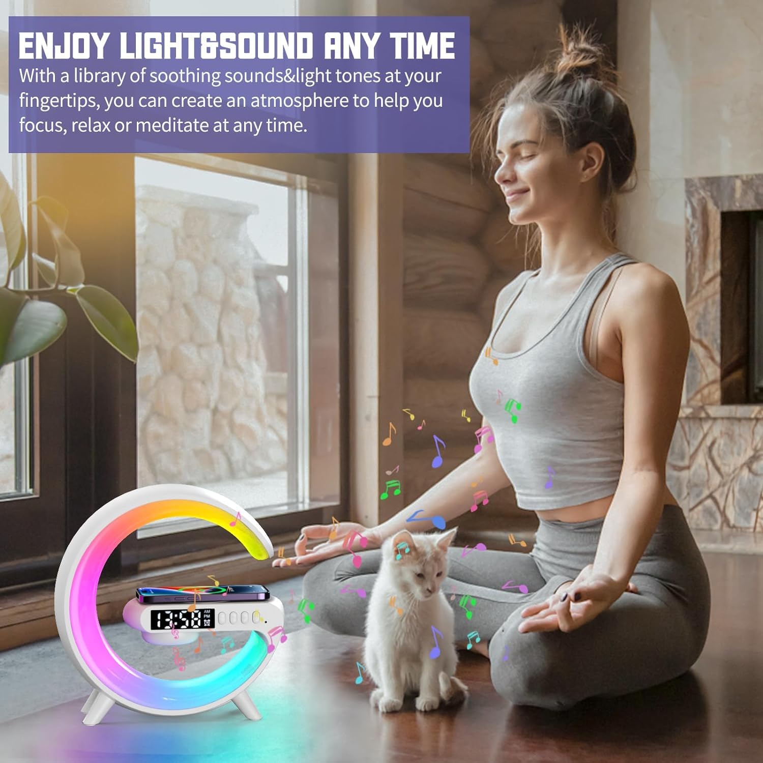 Wireless Charging Atmosphere Lamp with Bluetooth Speaker Alarm Clock Night Light