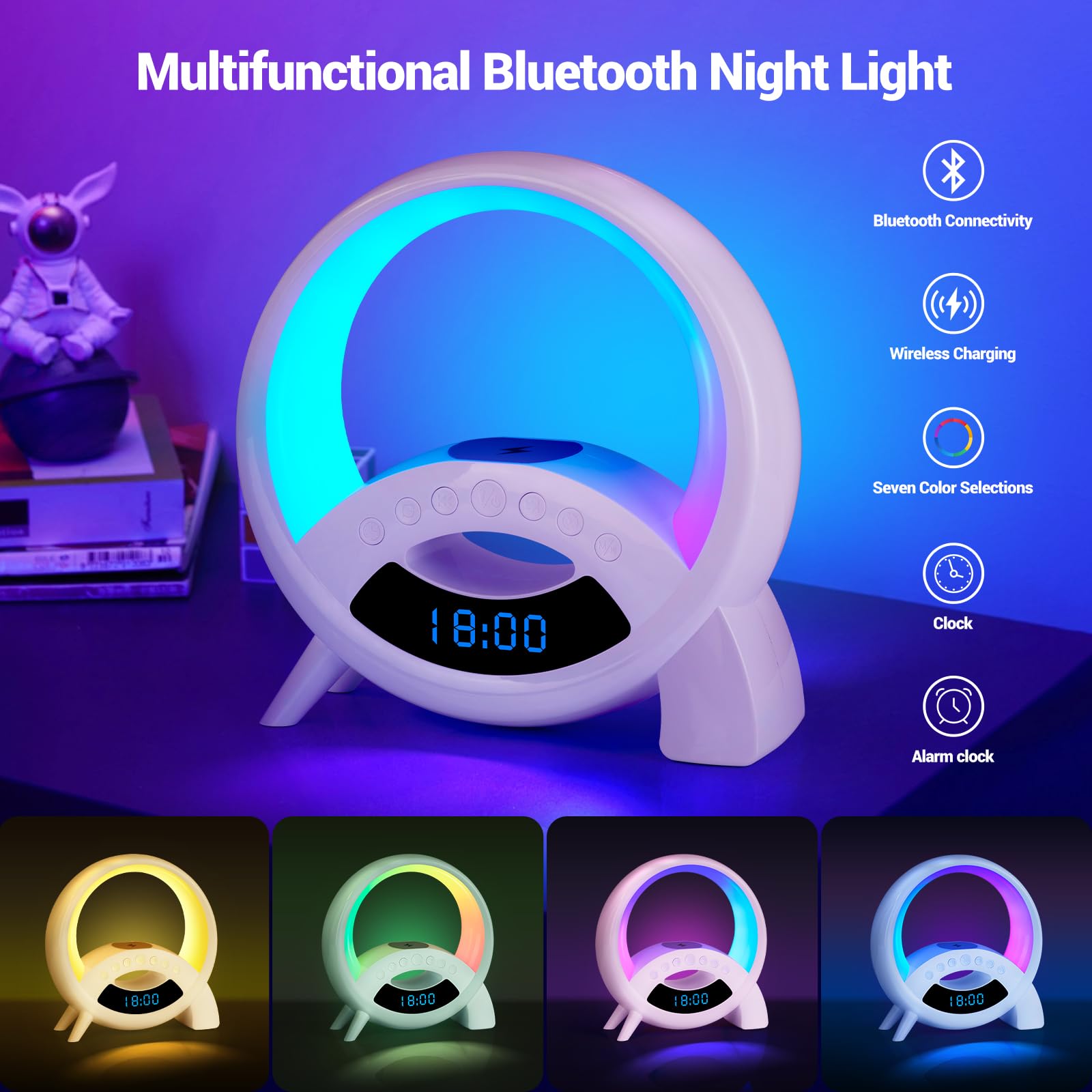 Wireless Charging Atmosphere Lamp with Bluetooth Speaker Alarm Clock Night Light
