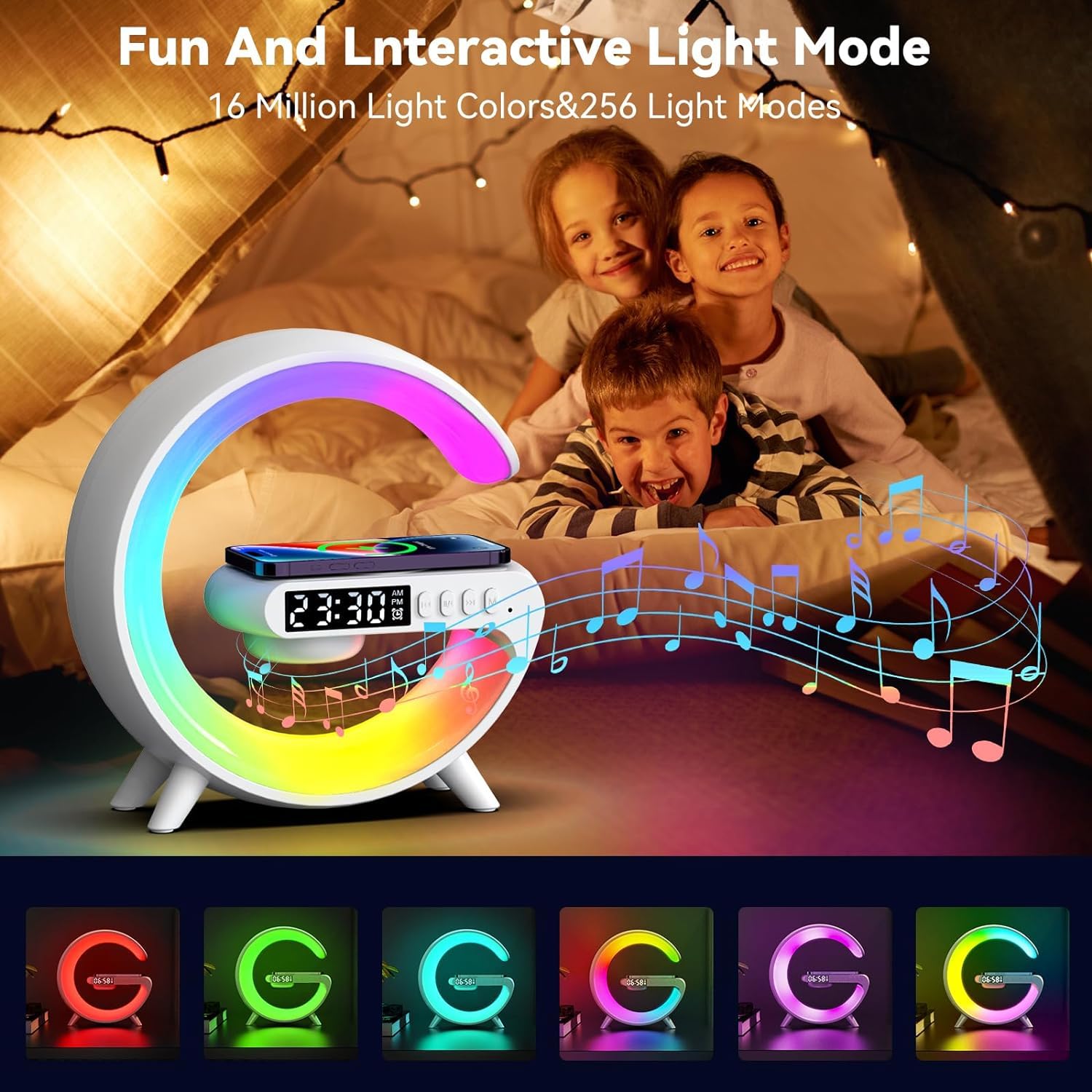 Wireless Charging Atmosphere Lamp with Bluetooth Speaker Alarm Clock Night Light