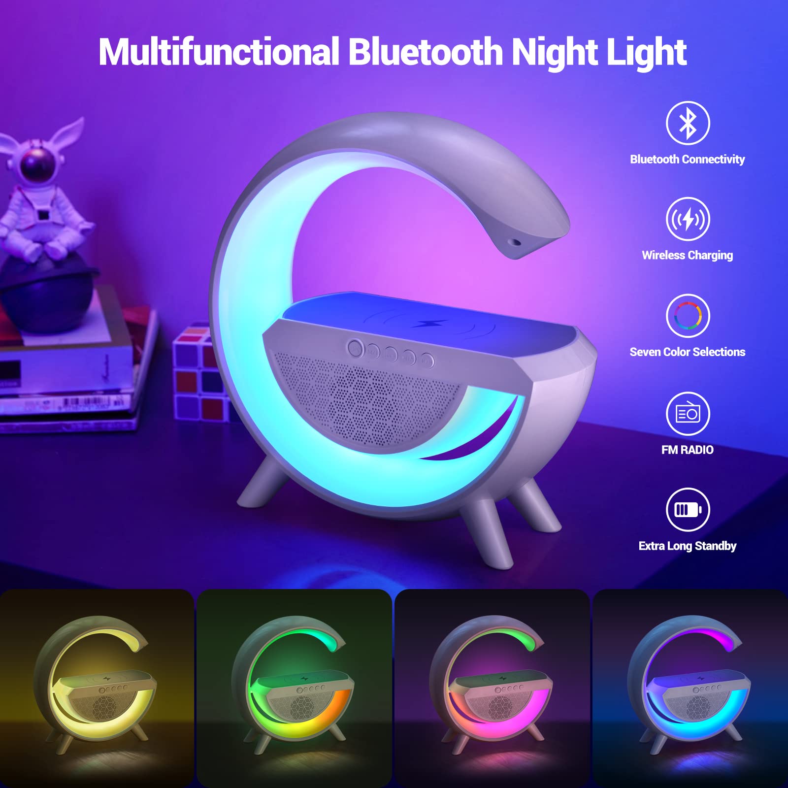 Wireless Charging Atmosphere Lamp with Bluetooth Speaker Alarm Clock Night Light
