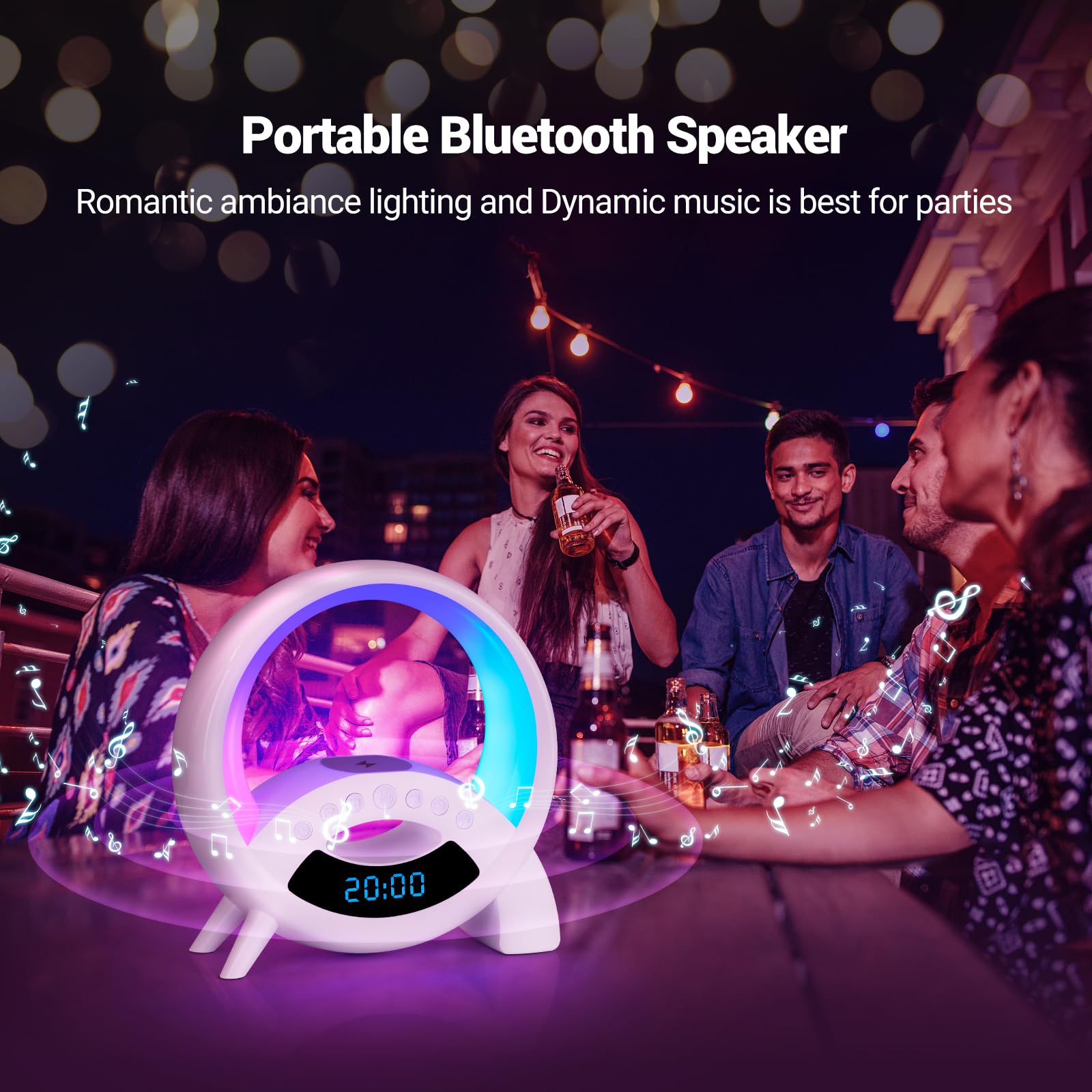 Wireless Charging Atmosphere Lamp with Bluetooth Speaker Alarm Clock Night Light