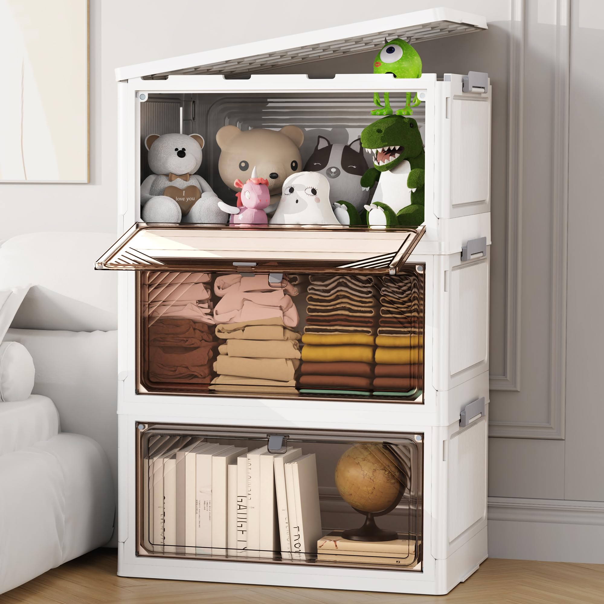3/4 Tier Plastic Foldable Stackable Storage Bins with Lids
