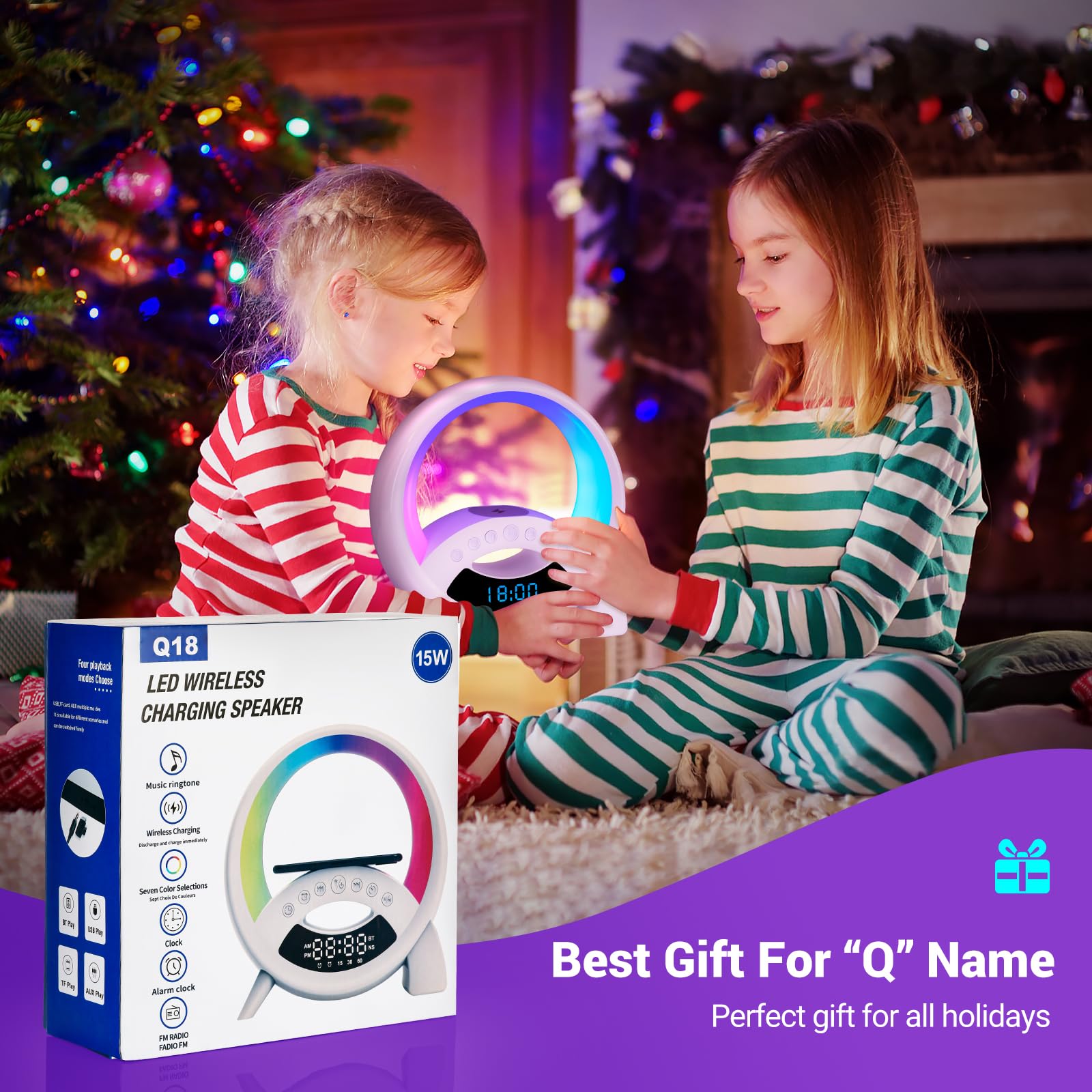 Wireless Charging Atmosphere Lamp with Bluetooth Speaker Alarm Clock Night Light