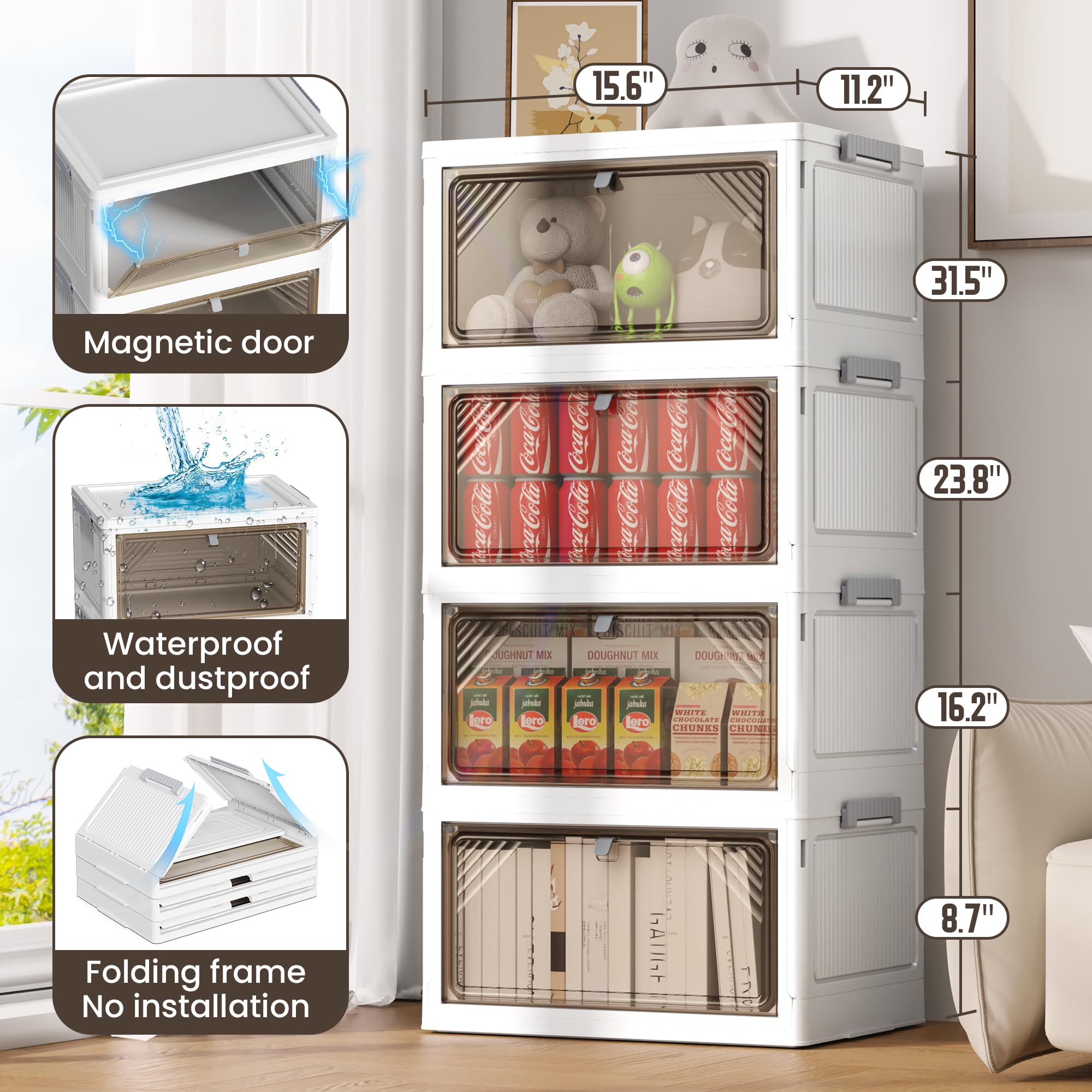 3/4 Tier Plastic Foldable Stackable Storage Bins with Lids
