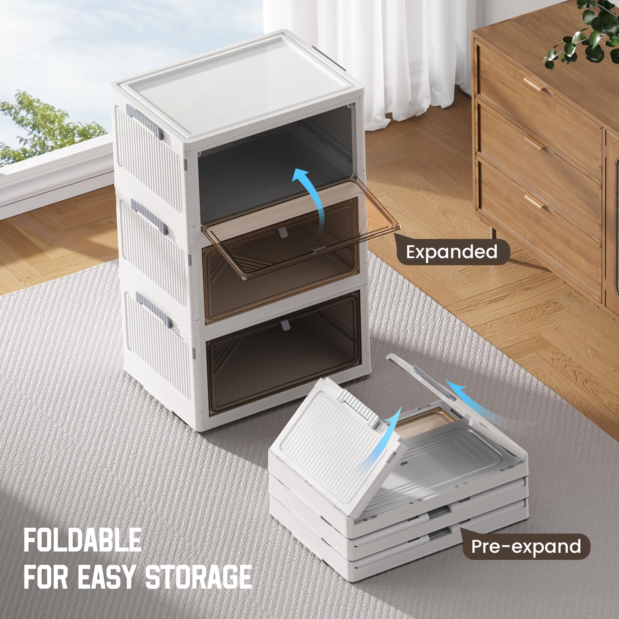 3/4 Tier Plastic Foldable Stackable Storage Bins with Lids