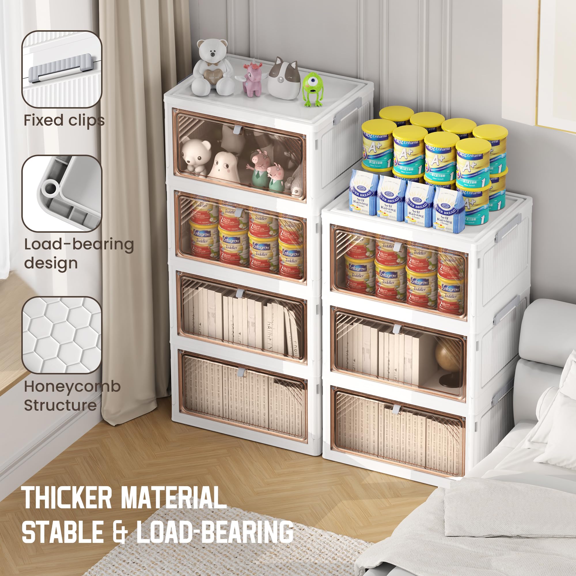 3/4 Tier Plastic Foldable Stackable Storage Bins with Lids